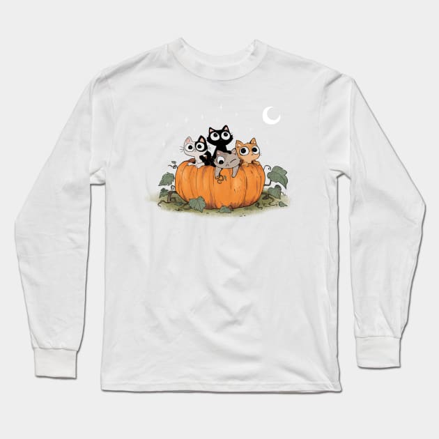 pumpkin cats Long Sleeve T-Shirt by Hellenor